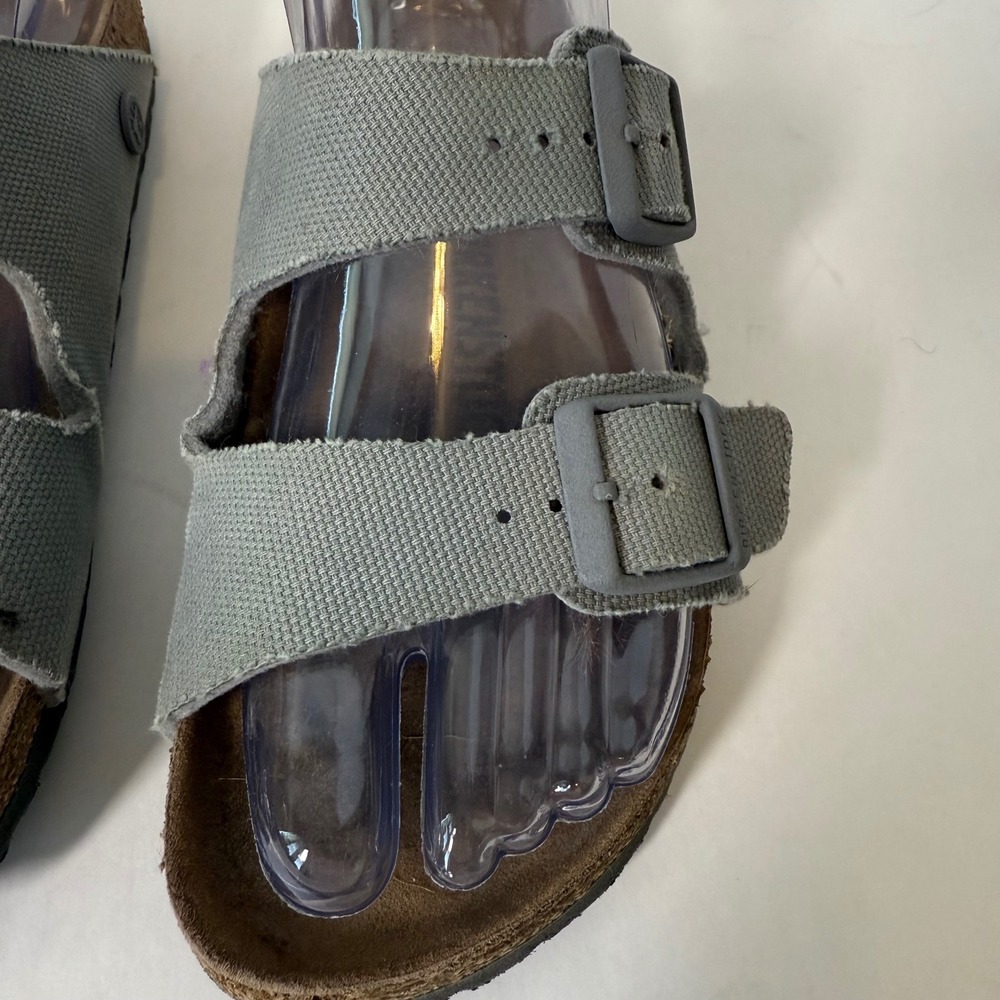 Birkenstock Vegan Arizona Sandals Women Gray Canvas Comfort Casual Sz 36 Shoes - Picture 2 of 10